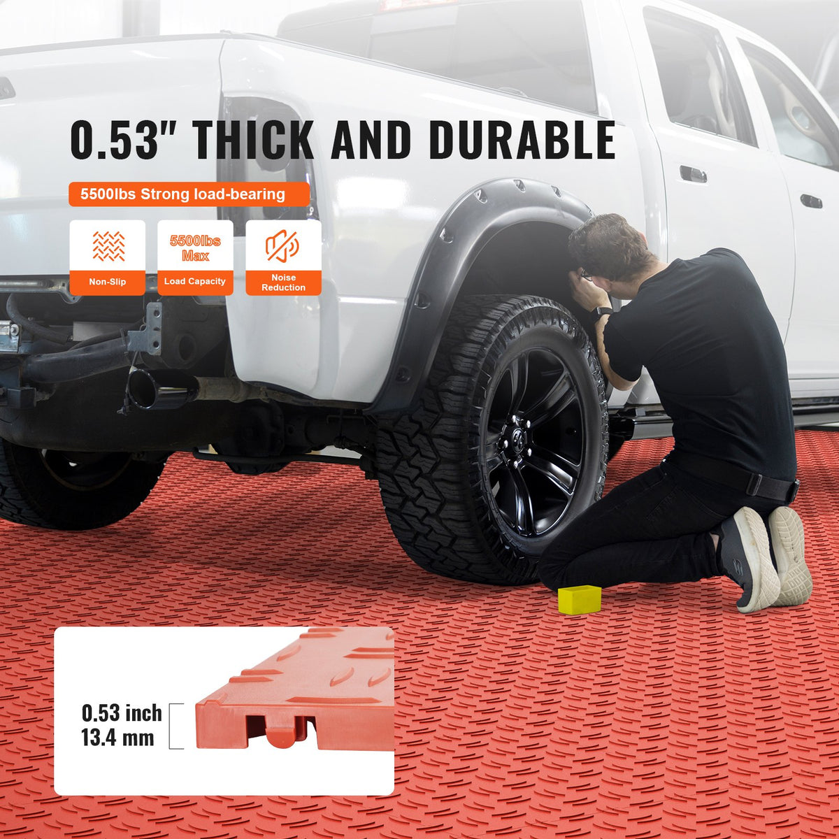 Garage Tiles Interlocking Non-Slip Floor Covering 25 Pack 12x12x0.53 Inch Red