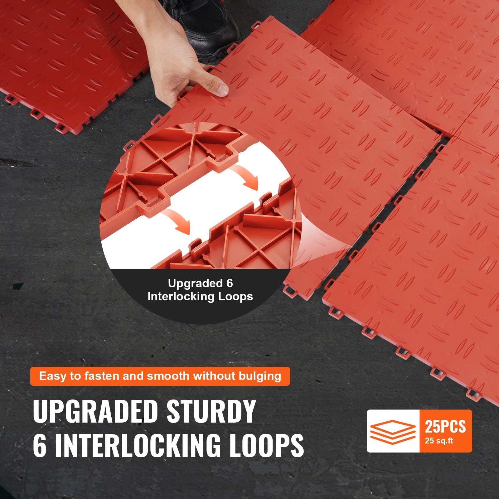 Garage Tiles Interlocking Non-Slip Floor Covering 25 Pack 12x12x0.53 Inch Red