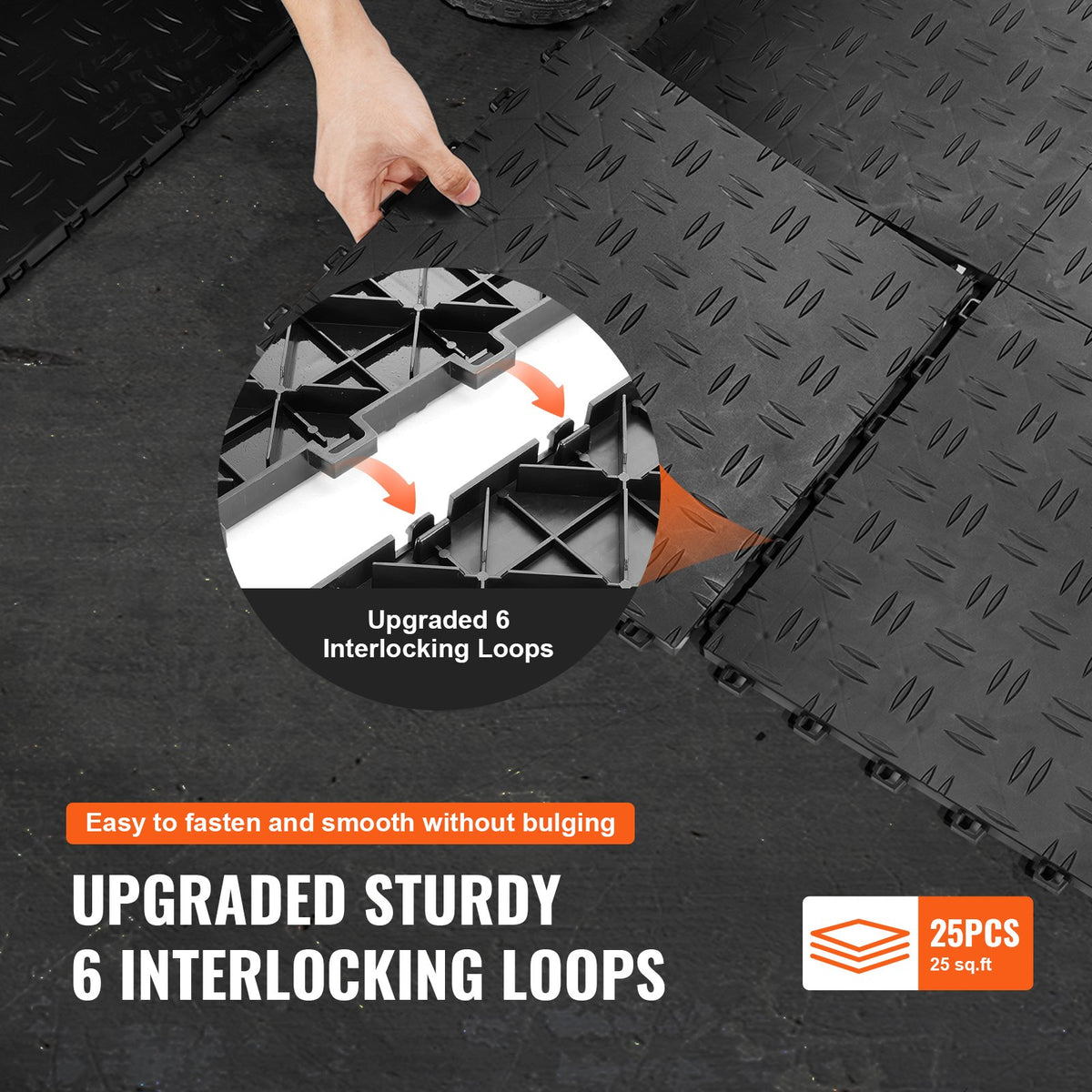 Interlocking Garage Floor Tiles 12x12x0.53in Non-Slip 25 Pack Black