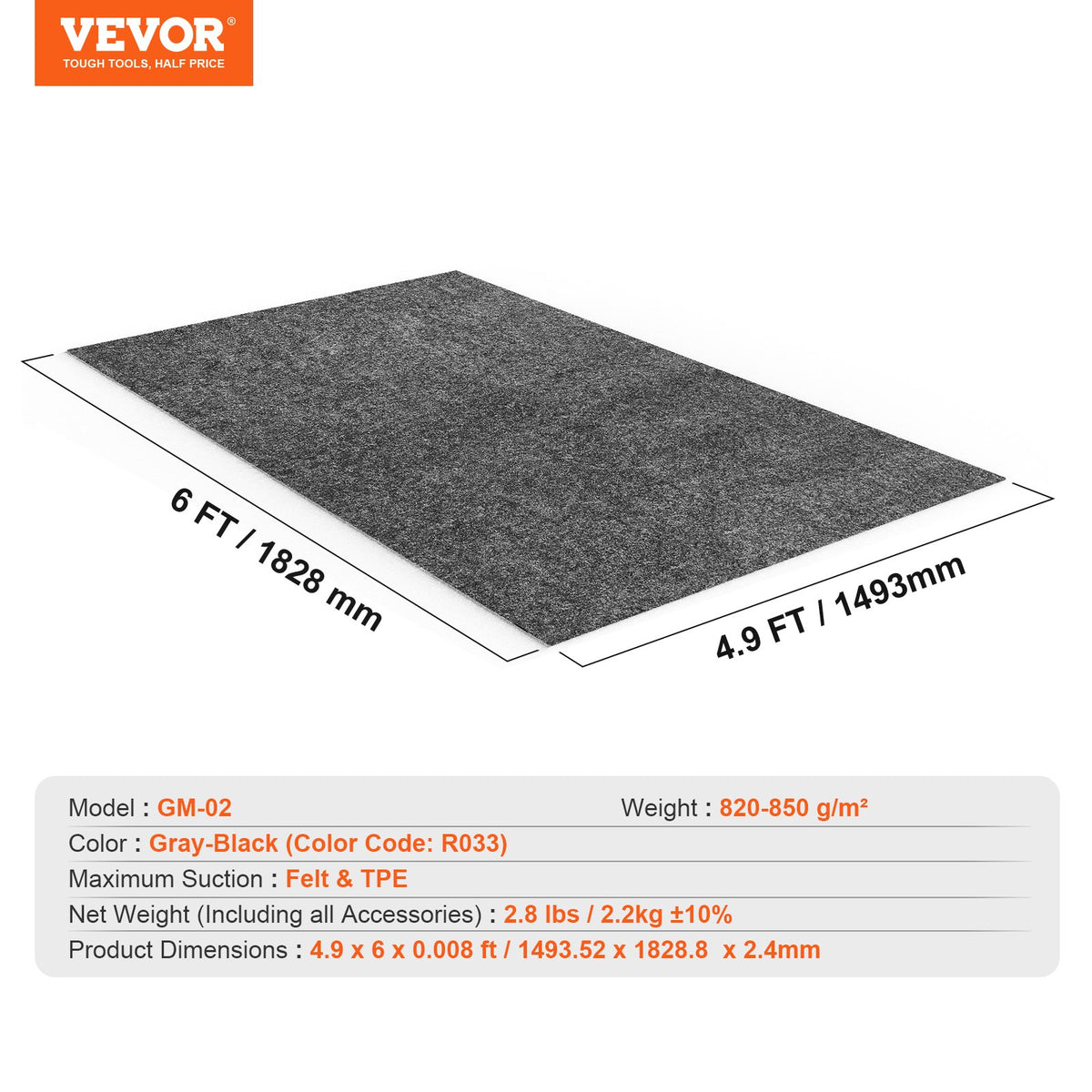 Garage Floor Mat Waterproof Heavy Duty Containment Mat 1.49x1.8M