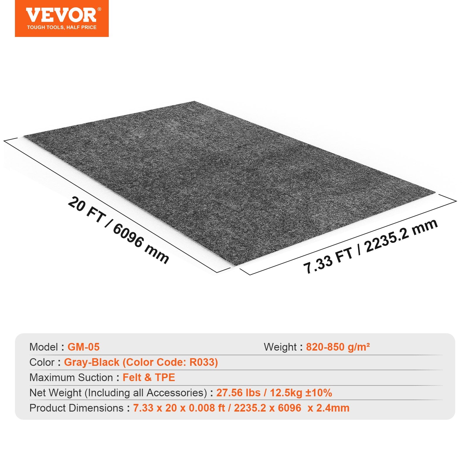 Garage Floor Mat Waterproof Heavy Duty Non-Slip Containment 2.28x6.1M