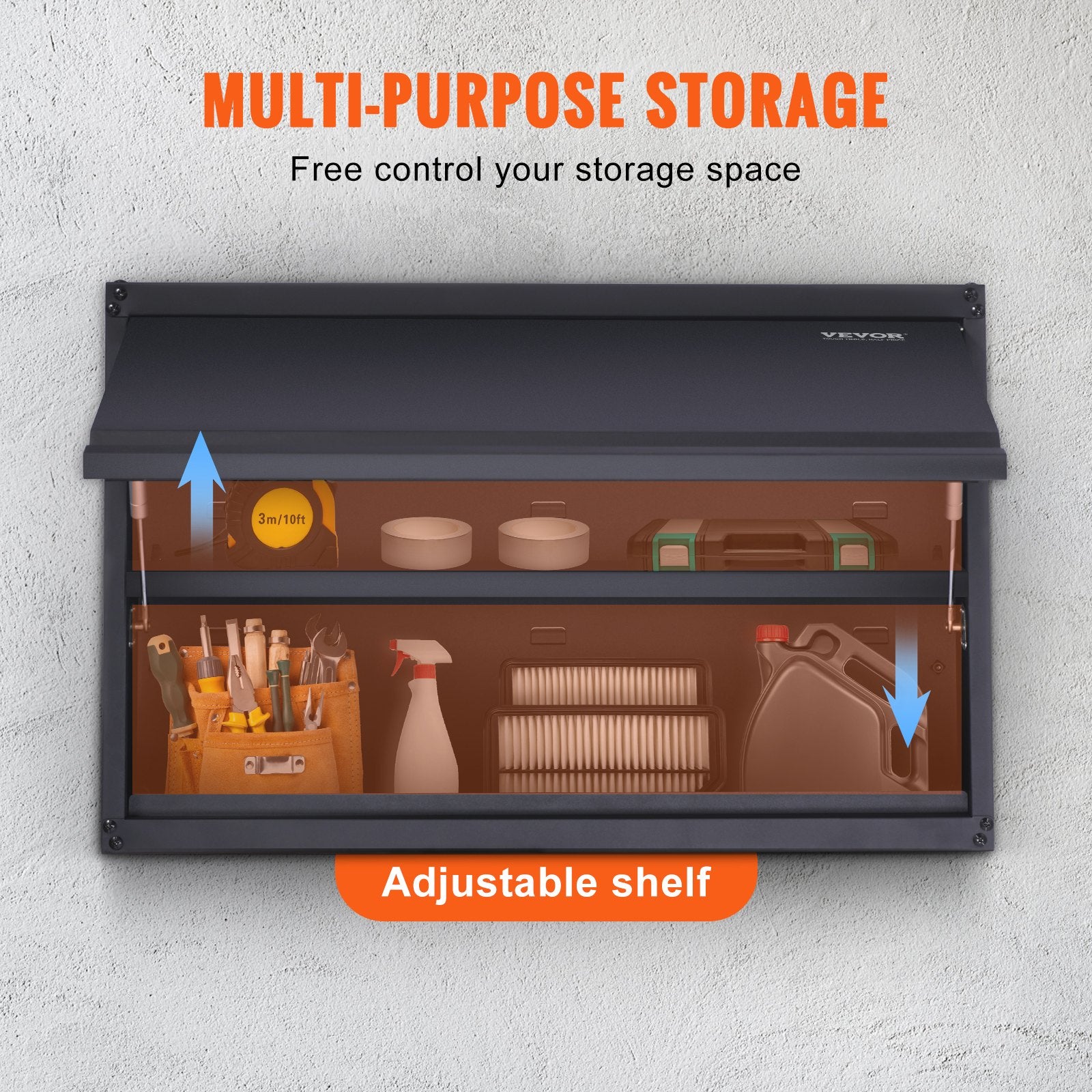 Storage Cabinet Wall-Mounted Metal with Adjustable Shelf 54kg per Shelf