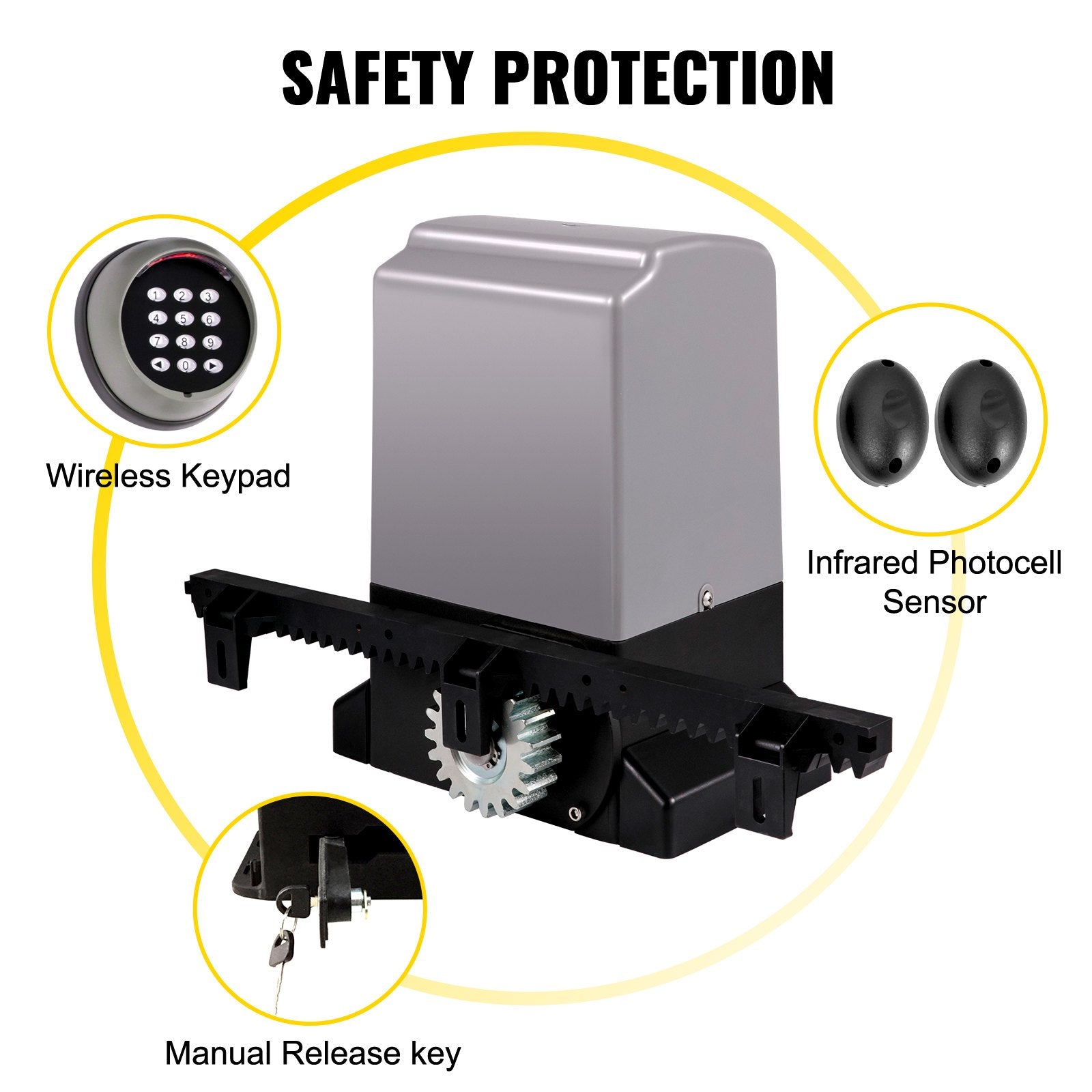 Sliding Gate Opener 1800KG 4m, Automatic with 4 Remotes & APP Control, Electric