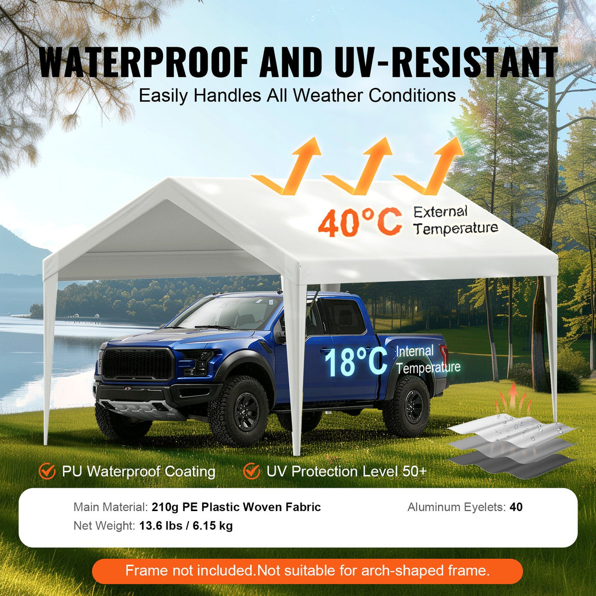 6x3m Carport Replacement Canopy Cover Waterproof UV Garage Top Tarp White