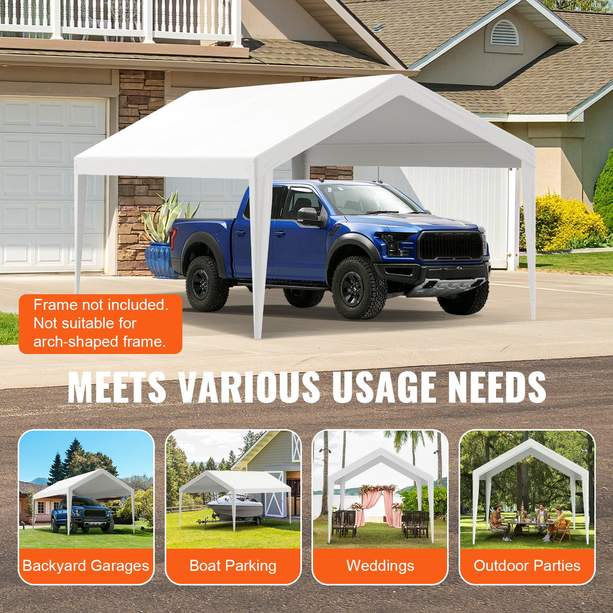 6x3m Carport Replacement Canopy Cover Waterproof UV Garage Top Tarp White