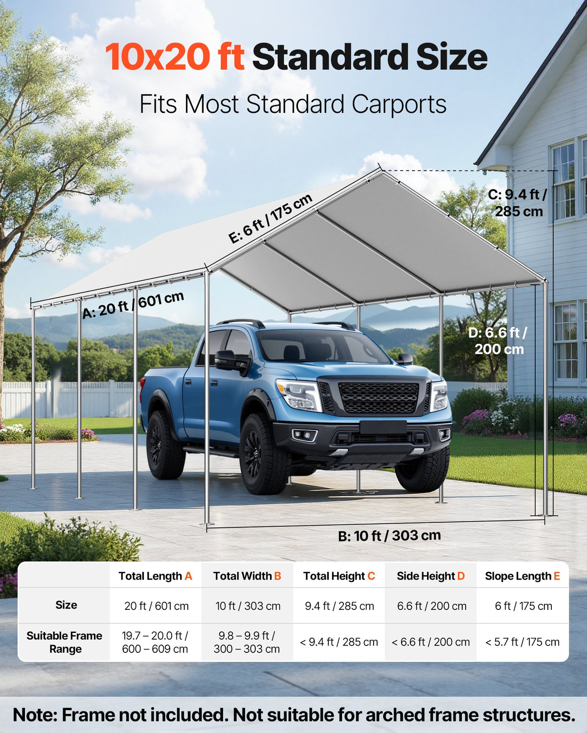 Carport Replacement Canopy 6x3m UV-Resistant Waterproof Heavy Duty Cover Grey