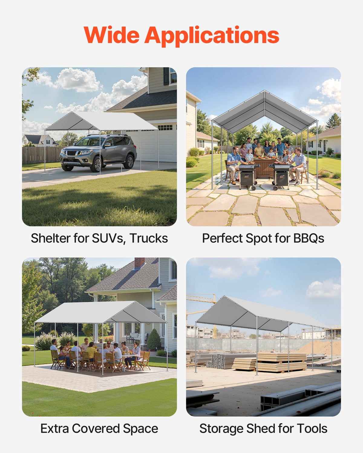 Carport Replacement Canopy 6x3m UV-Resistant Waterproof Heavy Duty Cover Grey