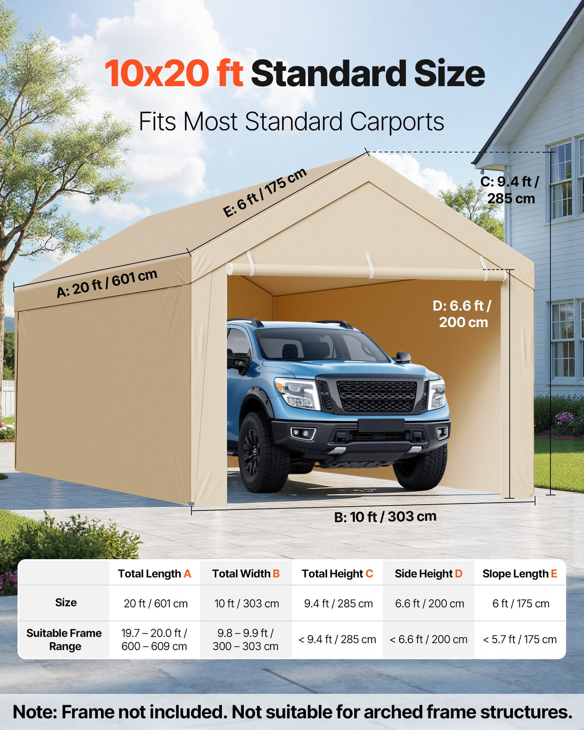 Carport Replacement Canopy 6x3m Garage Tent Top Tarp Sidewalls Waterproof Beige