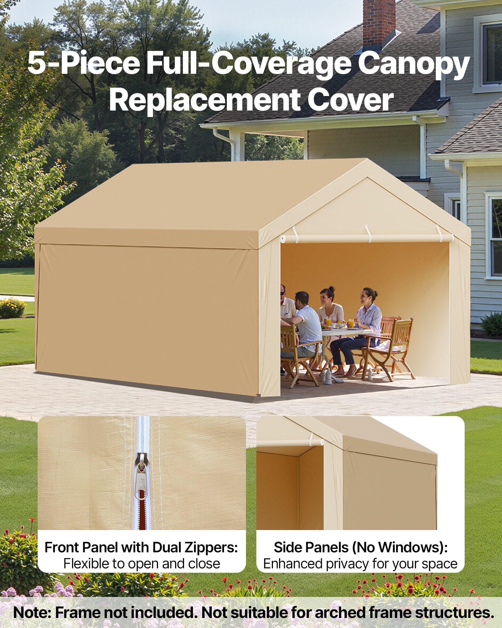 Carport Replacement Canopy 6x3m Garage Tent Top Tarp Sidewalls Waterproof Beige