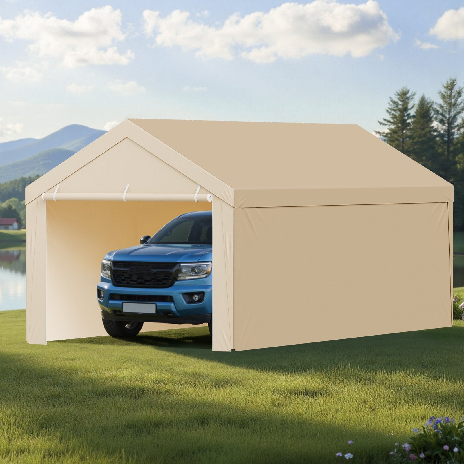 Carport Replacement Canopy 6x3m Garage Tent Top Tarp Sidewalls Waterproof Beige