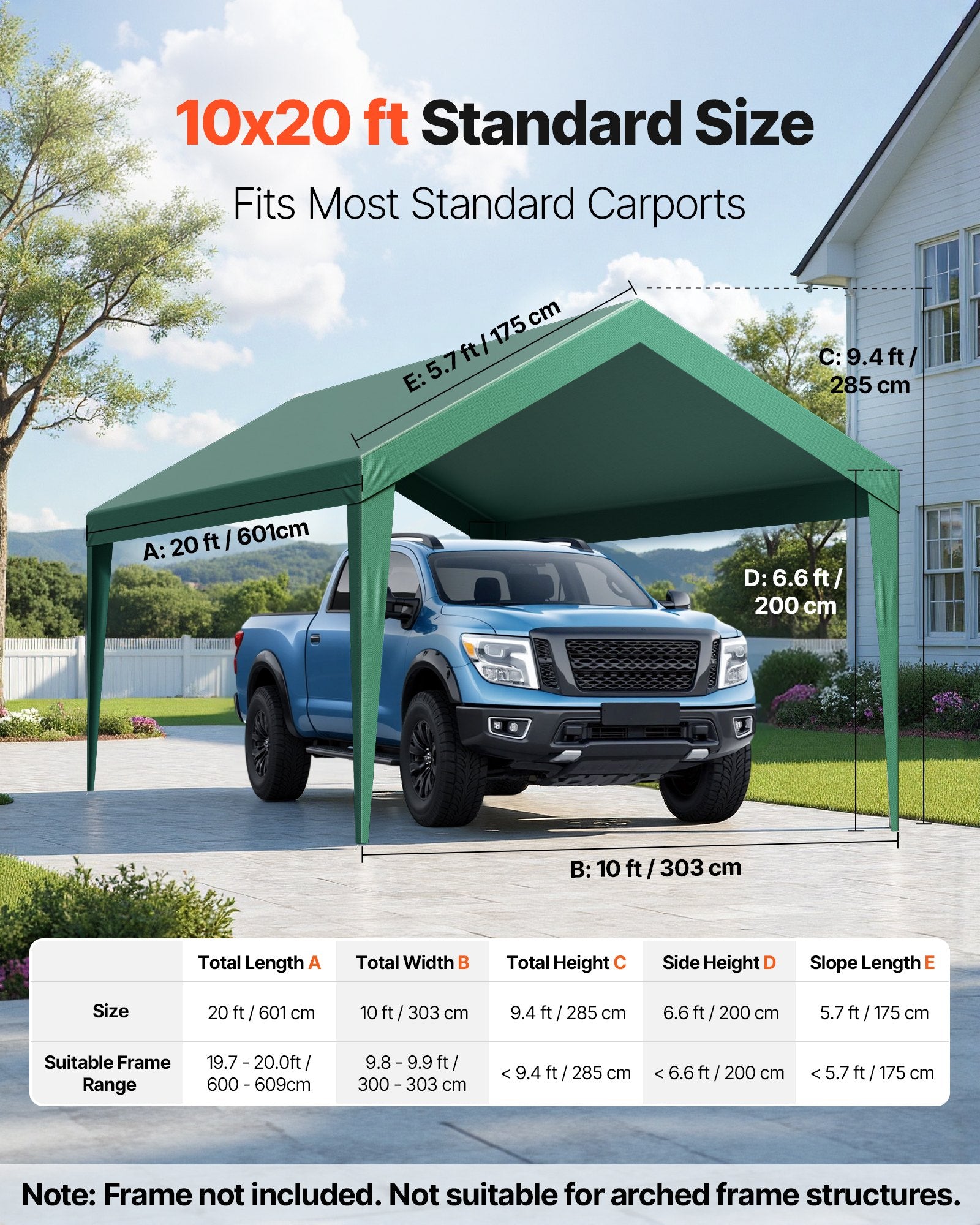 Carport Replacement Canopy 6x3m Waterproof UV Resistant Garage Tent Tarp Green