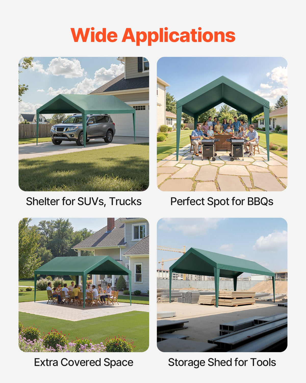 Carport Replacement Canopy 6x3m Waterproof UV Resistant Garage Tent Tarp Green