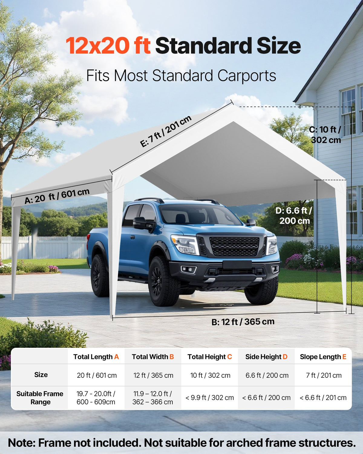 6 x 3.6 m Carport Replacement Canopy White UV-Resistant Waterproof Tarp