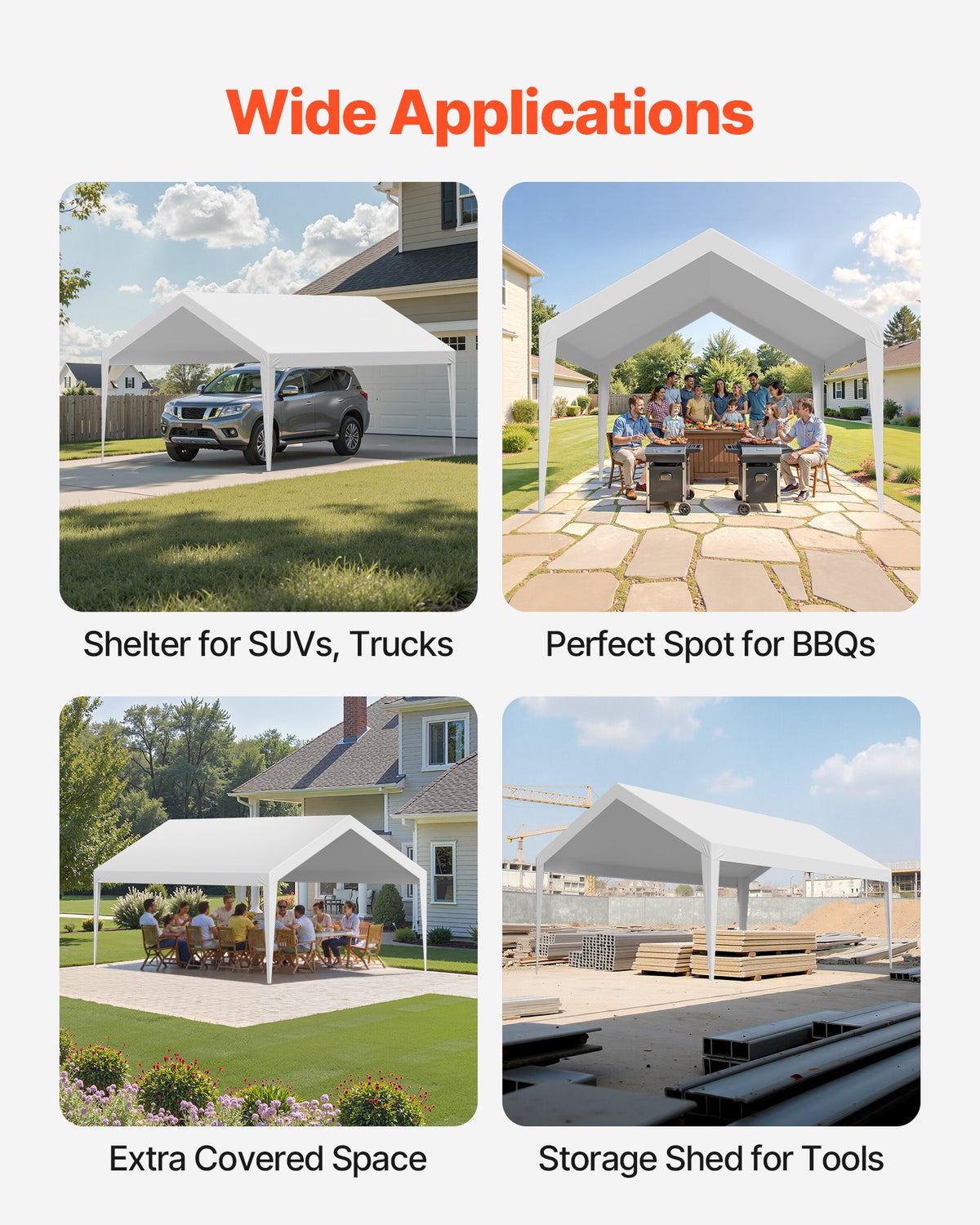 6 x 3.6 m Carport Replacement Canopy White UV-Resistant Waterproof Tarp