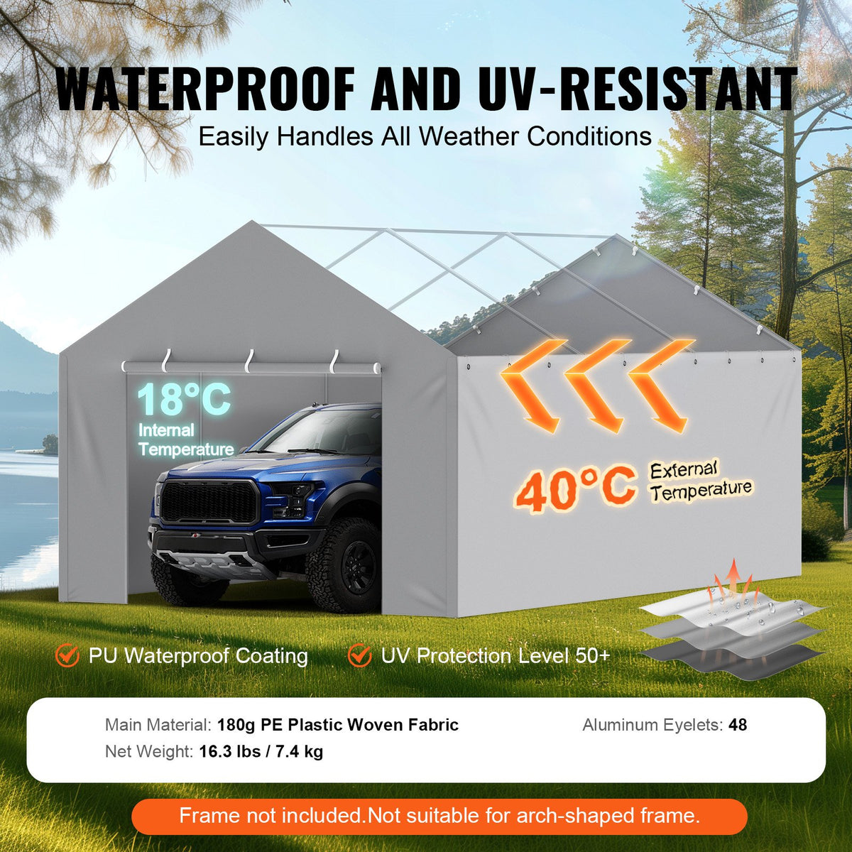 Carport Replacement Canopy Cover Side Wall 6x3.6m Waterproof UV Protected Grey