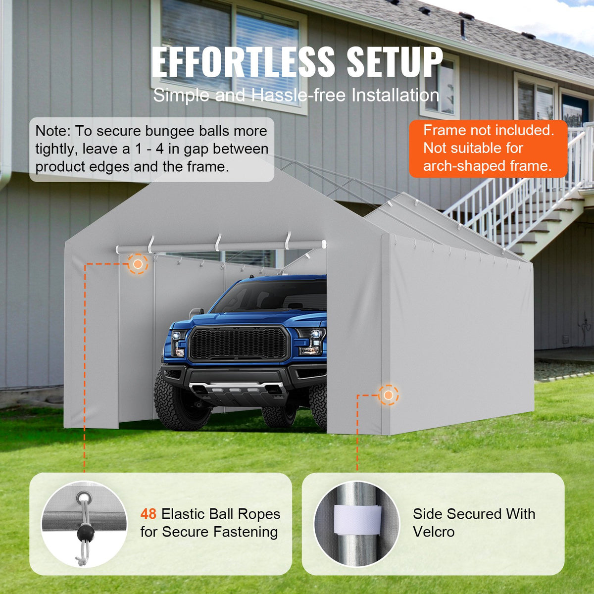Carport Replacement Canopy Cover Side Wall 6x3.6m Waterproof UV Protected Grey