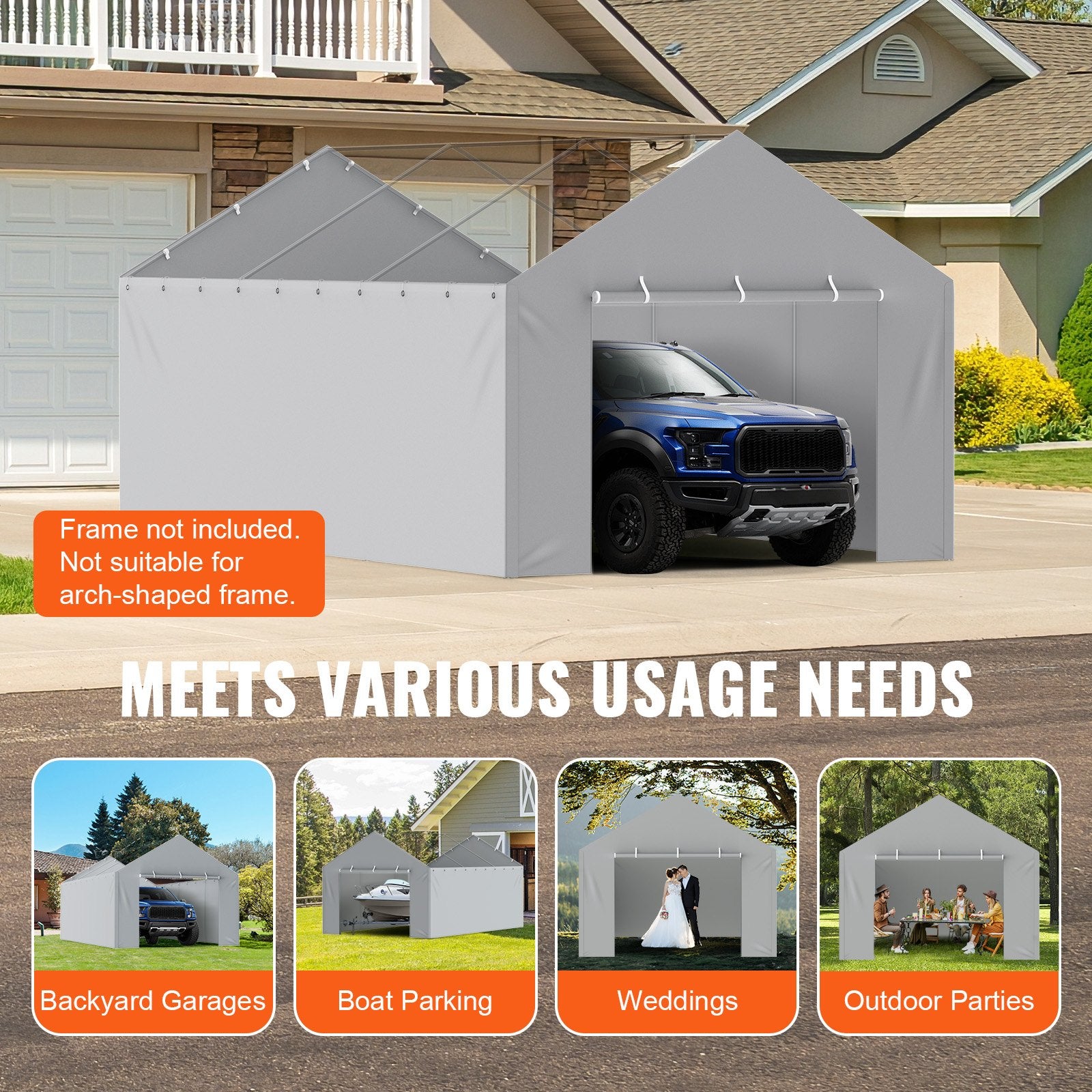 Carport Replacement Canopy Cover Side Wall 6x3.6m Waterproof UV Protected Grey