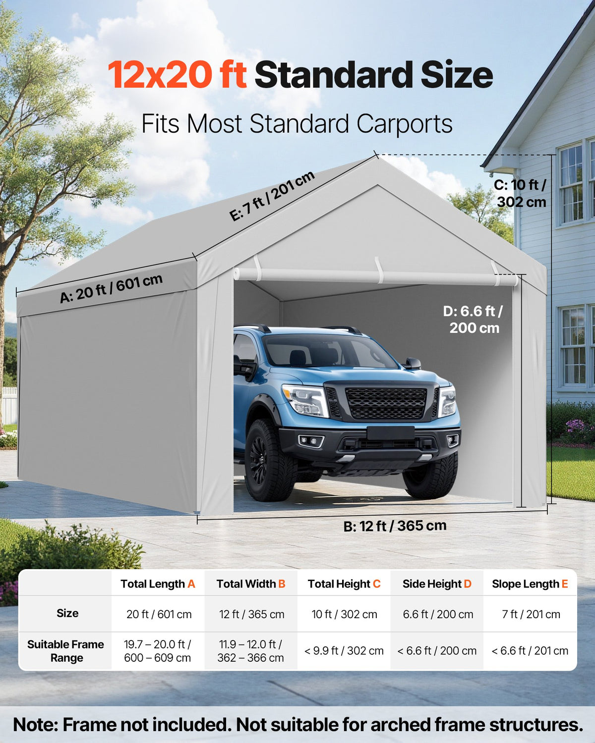 Carport Replacement Canopy 6x3.6m Garage Tent Top Tarp Sidewalls Waterproof Grey
