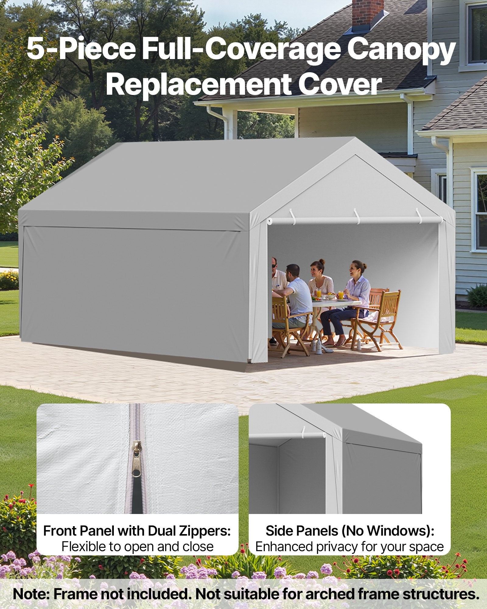 Carport Replacement Canopy 6x3.6m Garage Tent Top Tarp Sidewalls Waterproof Grey