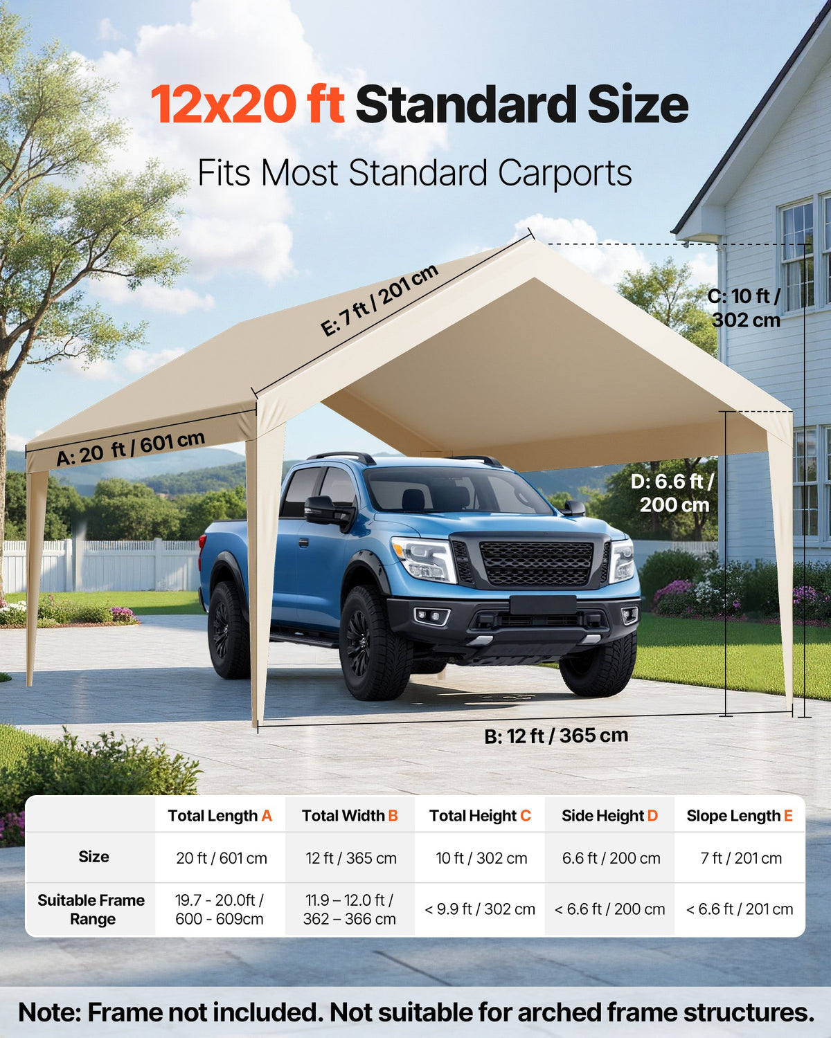 6 x 3.6 m Carport Replacement Canopy, UV-Resistant Waterproof Heavy Duty Tarp