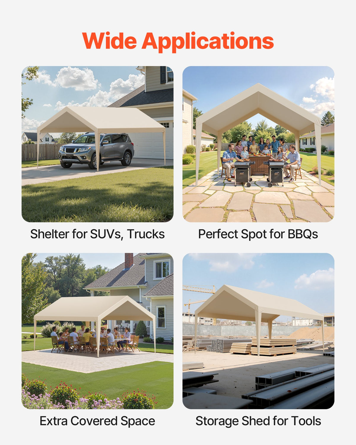 6 x 3.6 m Carport Replacement Canopy, UV-Resistant Waterproof Heavy Duty Tarp