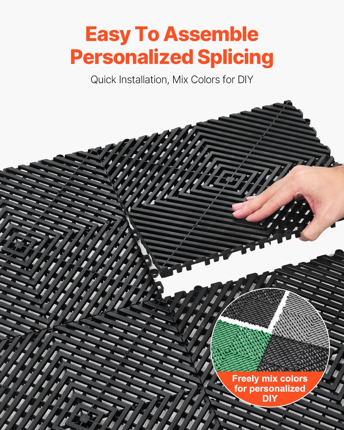 Interlocking Drainage Mat 31x31cm 24Pcs Non-Slip PP Floor Tile Garage Garden