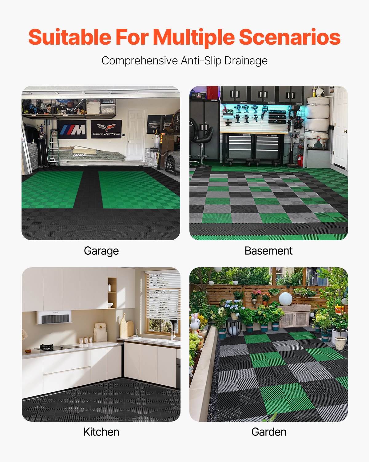 Interlocking Drainage Mat 31x31cm 24Pcs Non-Slip PP Floor Tile Garage Garden