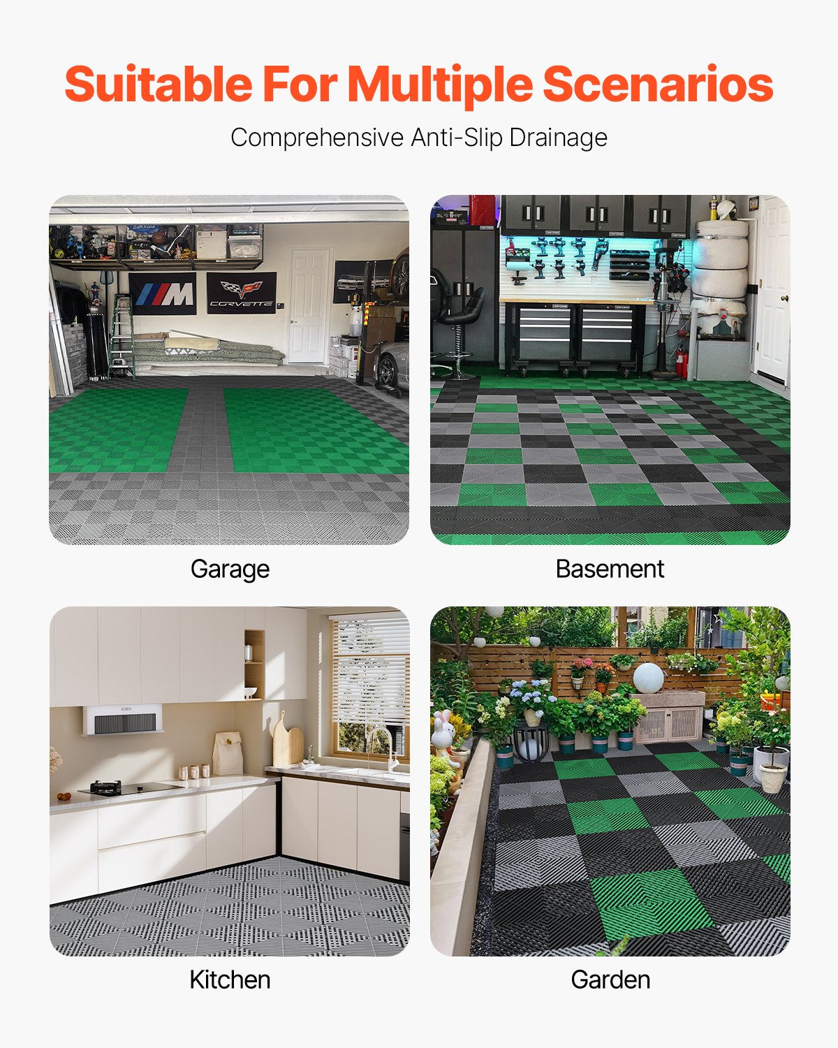 Interlocking Drainage Mat 31x31cm 40Pcs Non-Slip PP Tile Garage Garden Kitchen