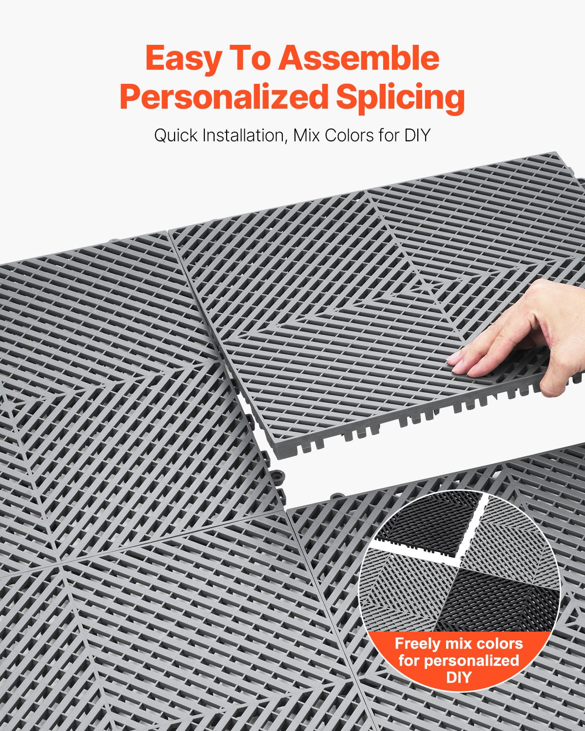Interlocking Drainage Mat 41.5x41.5cm 24Pcs Non-Slip PP Floor Tile for Outdoor