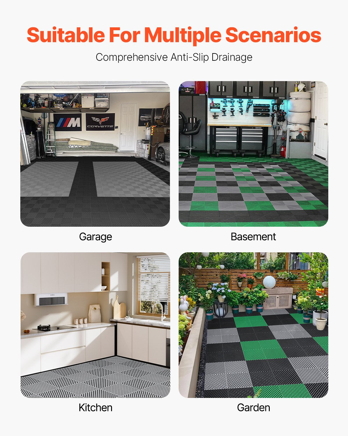 Interlocking Drainage Mat 41.5x41.5cm 24Pcs Non-Slip PP Floor Tile for Outdoor