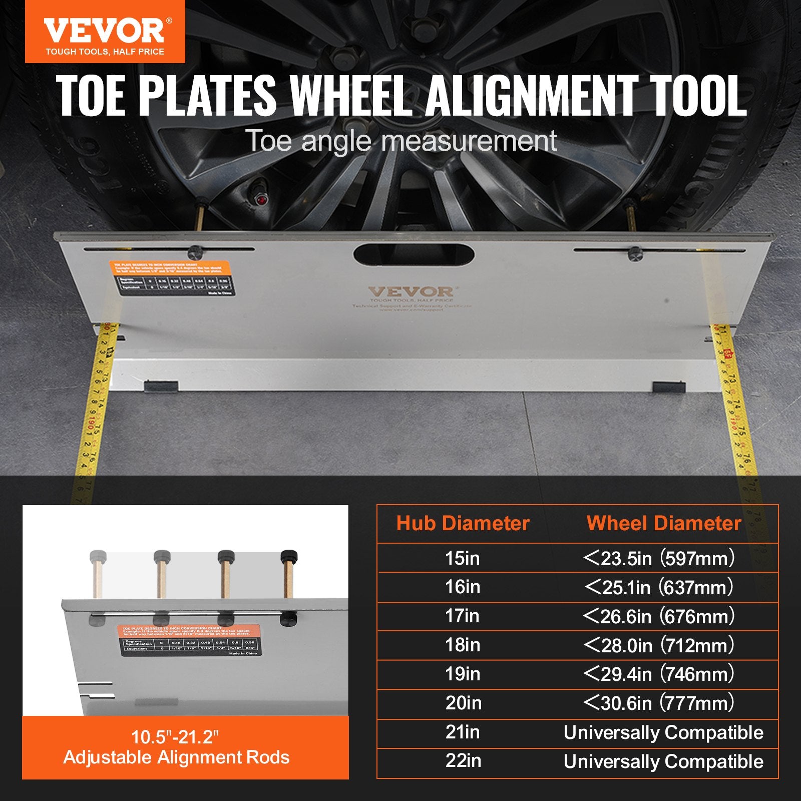 Wheel Alignment Tool 2-Pack Toe Plates Stainless Steel Magnetic Measuring Kit