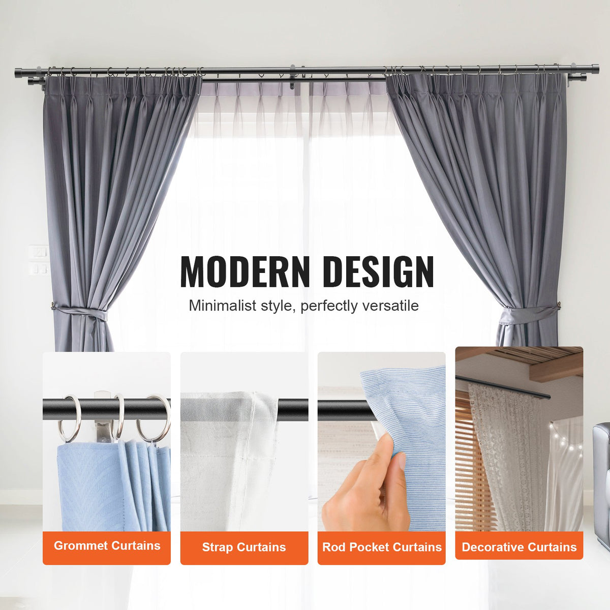 Double Rod Curtain Rods 72-144in Black Adjustable Drapery Rods with Finials