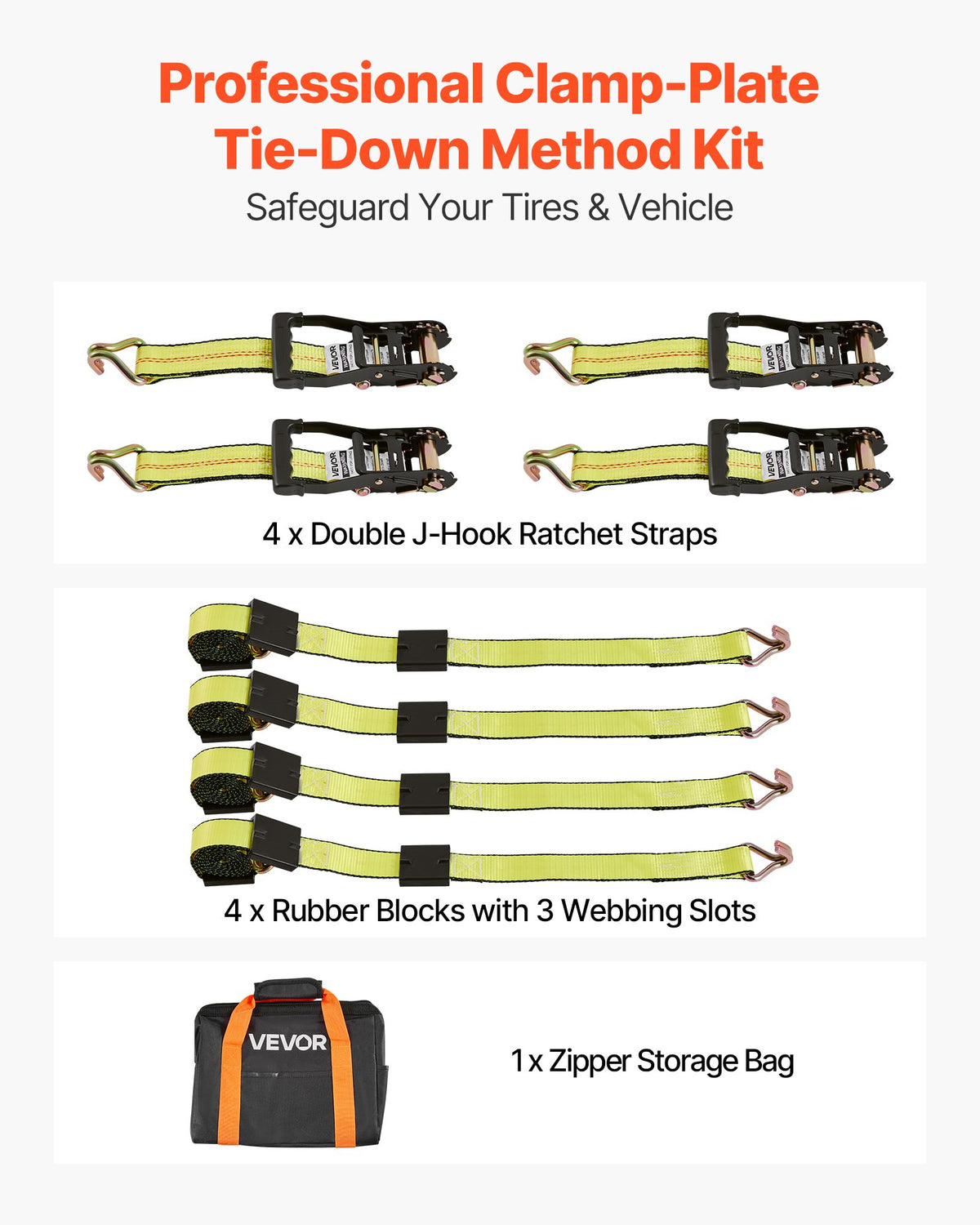 Wheel Chock Tie-Down Kit, DeckStyle Trailer Strap with J-Hook, 4540kg Break Load