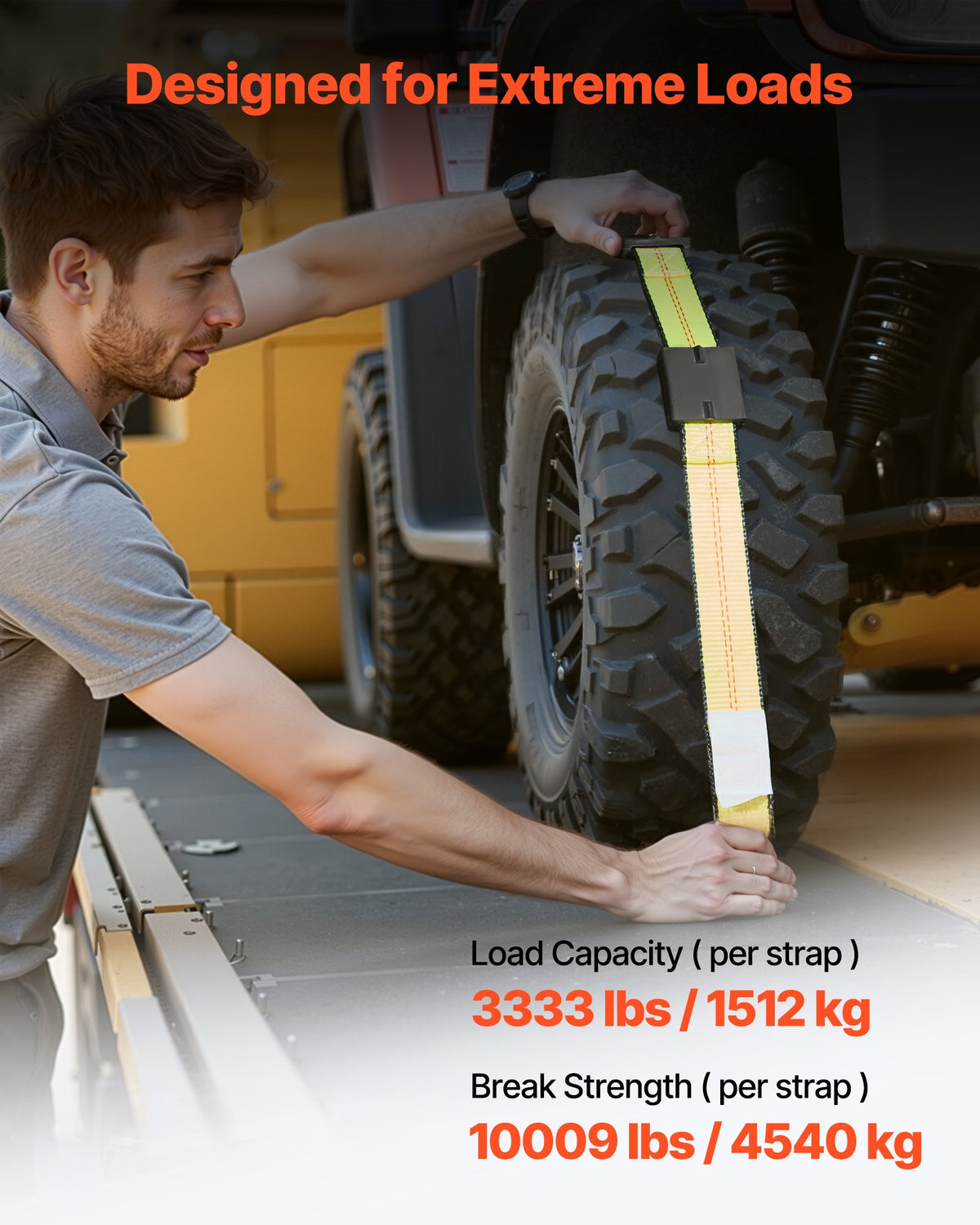 Wheel Chock Tie-Down Kit, DeckStyle Trailer Strap with J-Hook, 4540kg Break Load