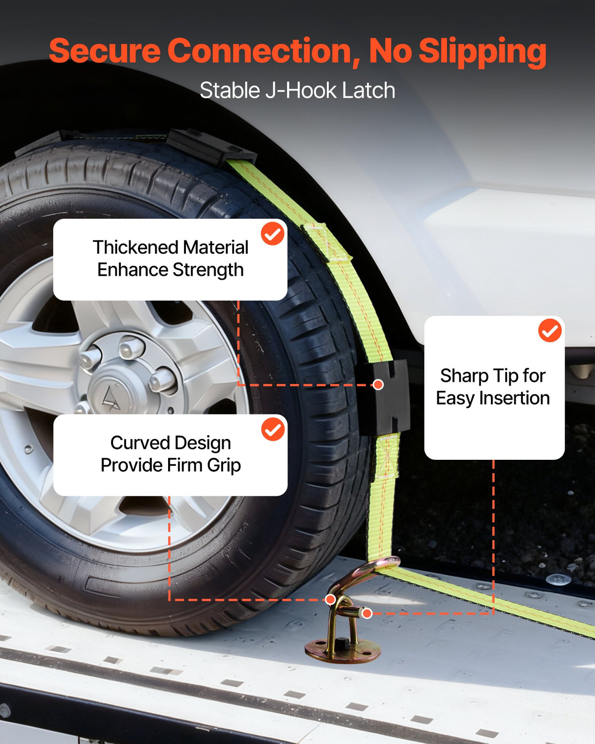 Wheel Chock Tie-Down Kit, DeckStyle Trailer Strap with J-Hook, 4540kg Break Load