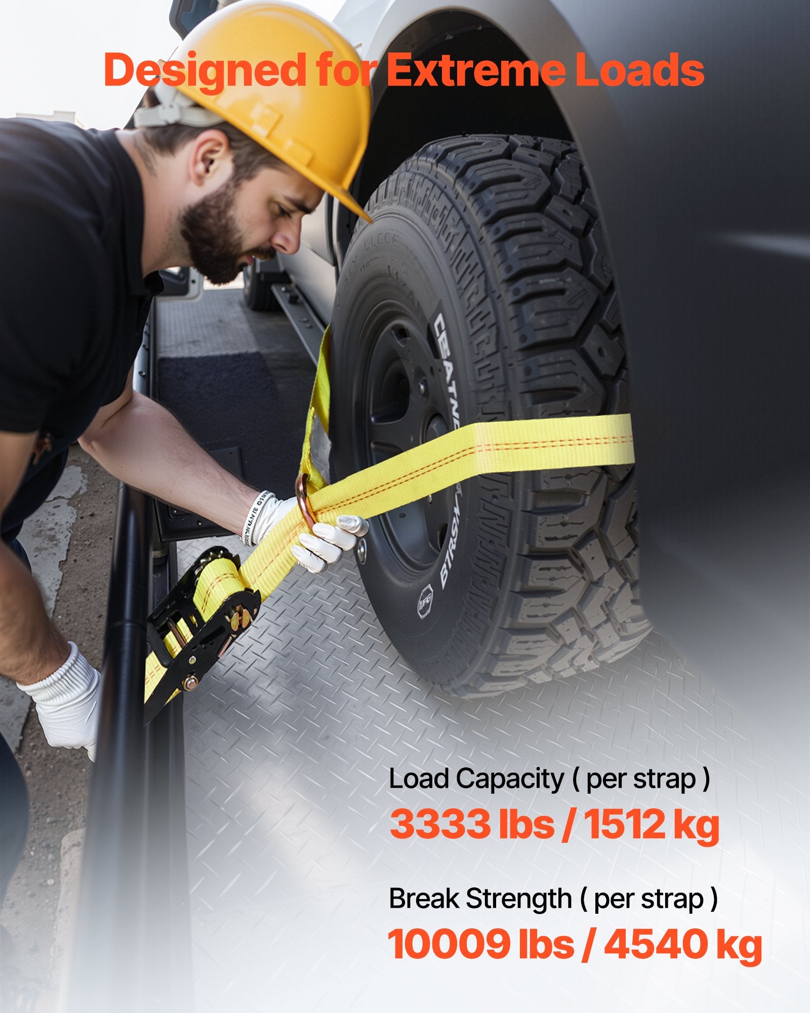 Wheel Chock Tie-Down Kit Motorcycle Tire Flat Hook 4540kg Break Load