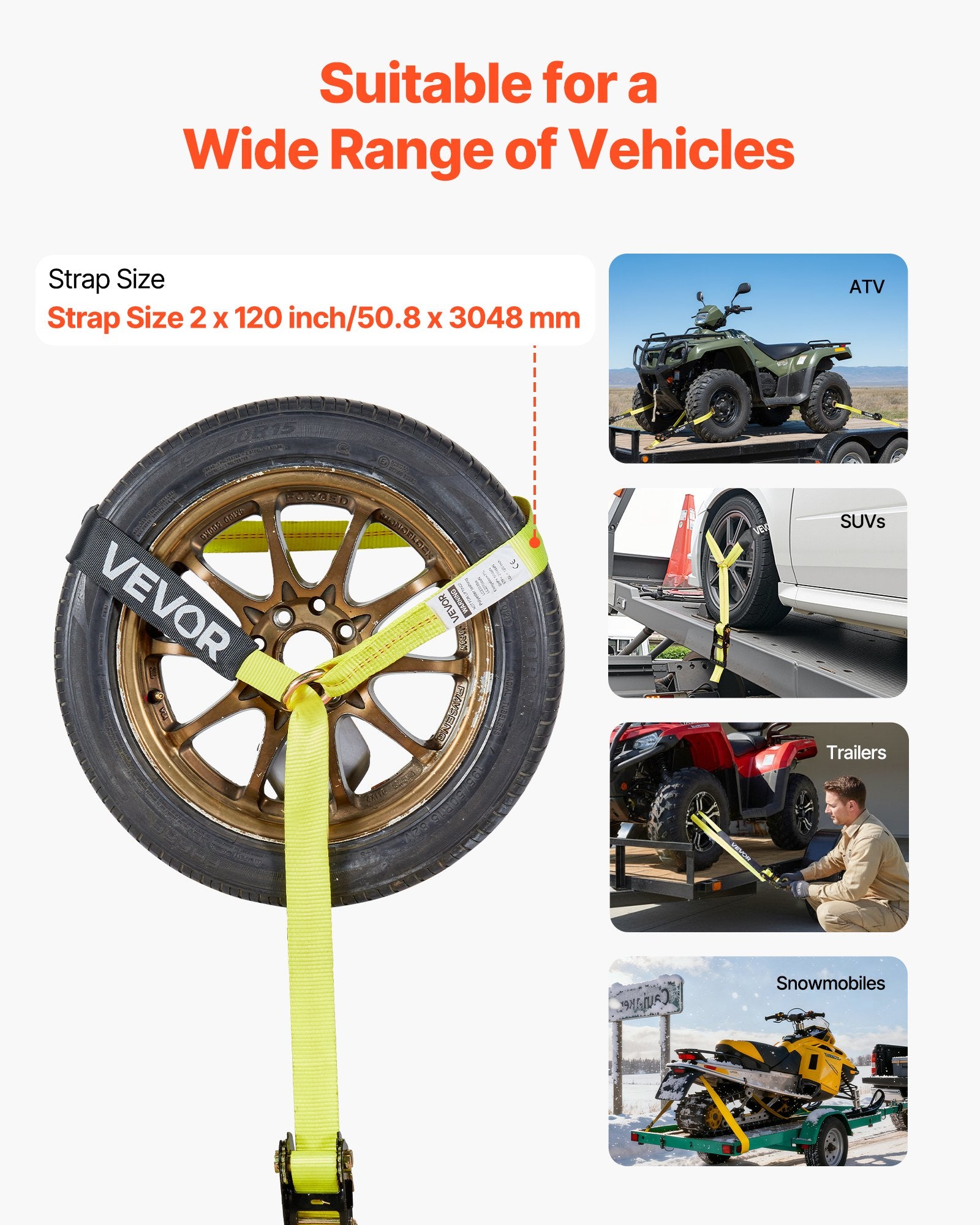 Wheel Chock Tie-Down Kit Motorcycle Tire Flat Hook 4540kg Break Load