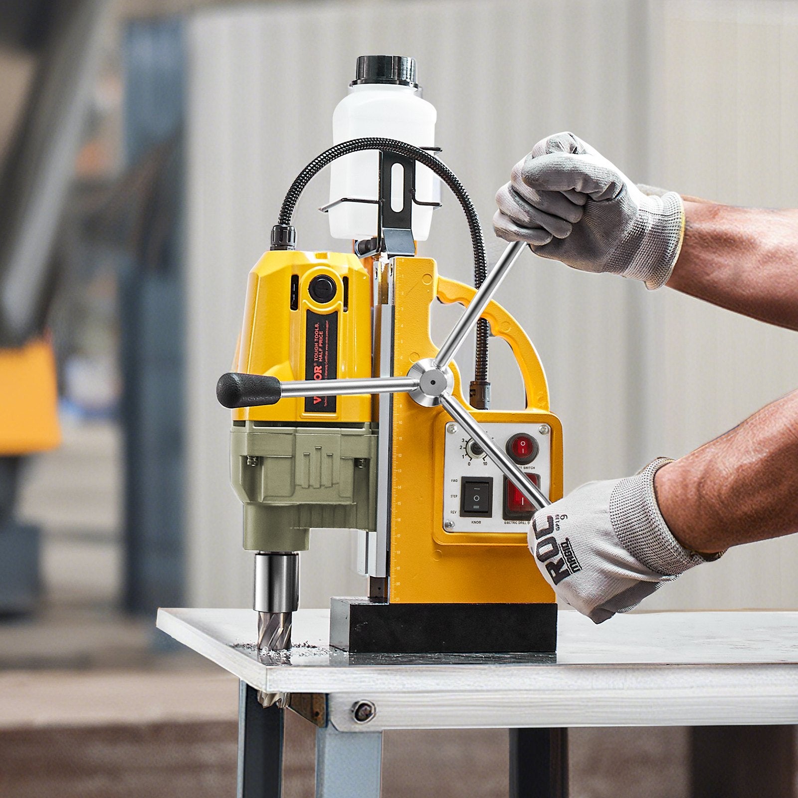 Magnetic Drill 1200W 1.6 Inch Boring Electric Mag Drill Press 2 Bits Yellow