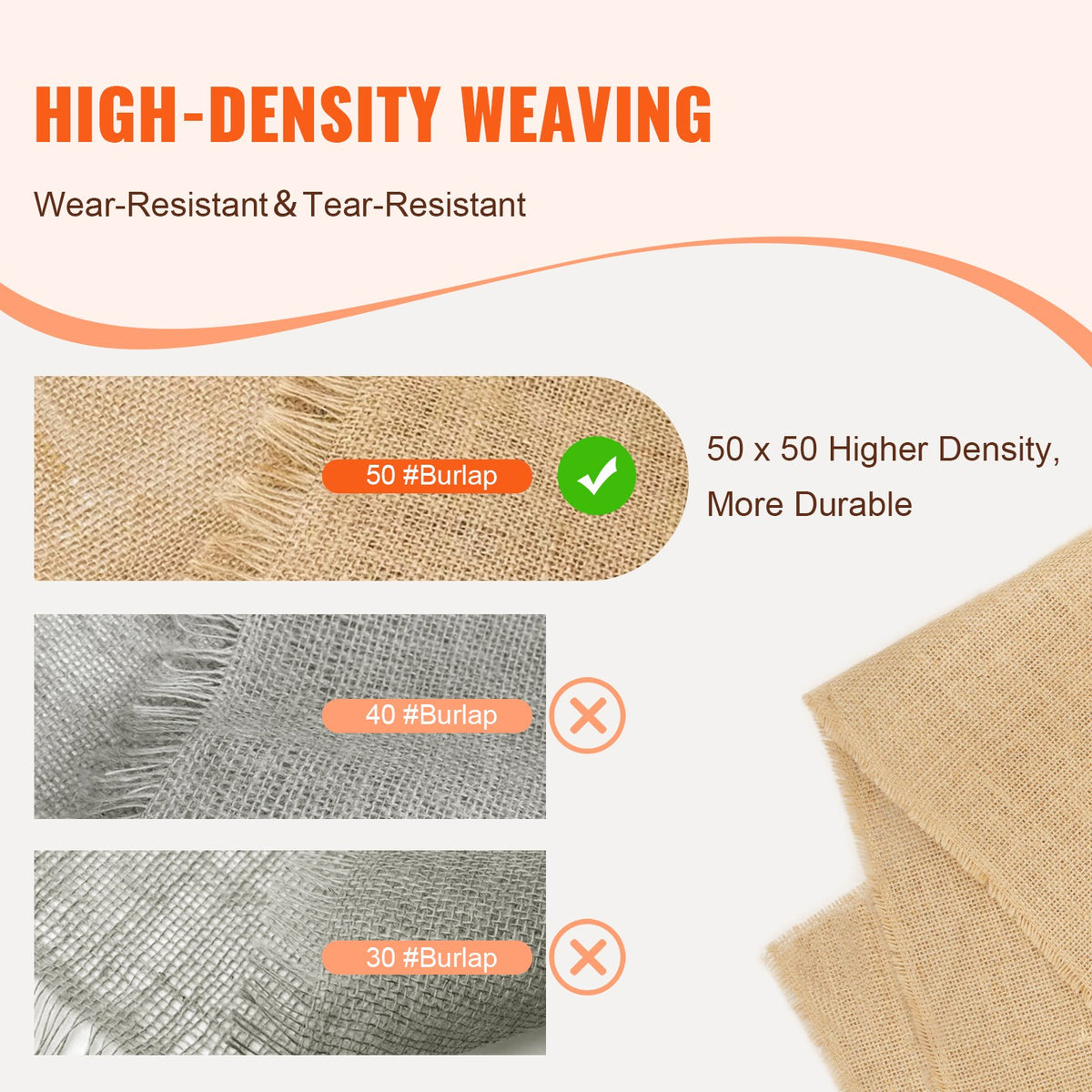 Burlap Fabric Roll 1016mm x 22.86m 50x50 Natural Jute Crafts Decor Gardening