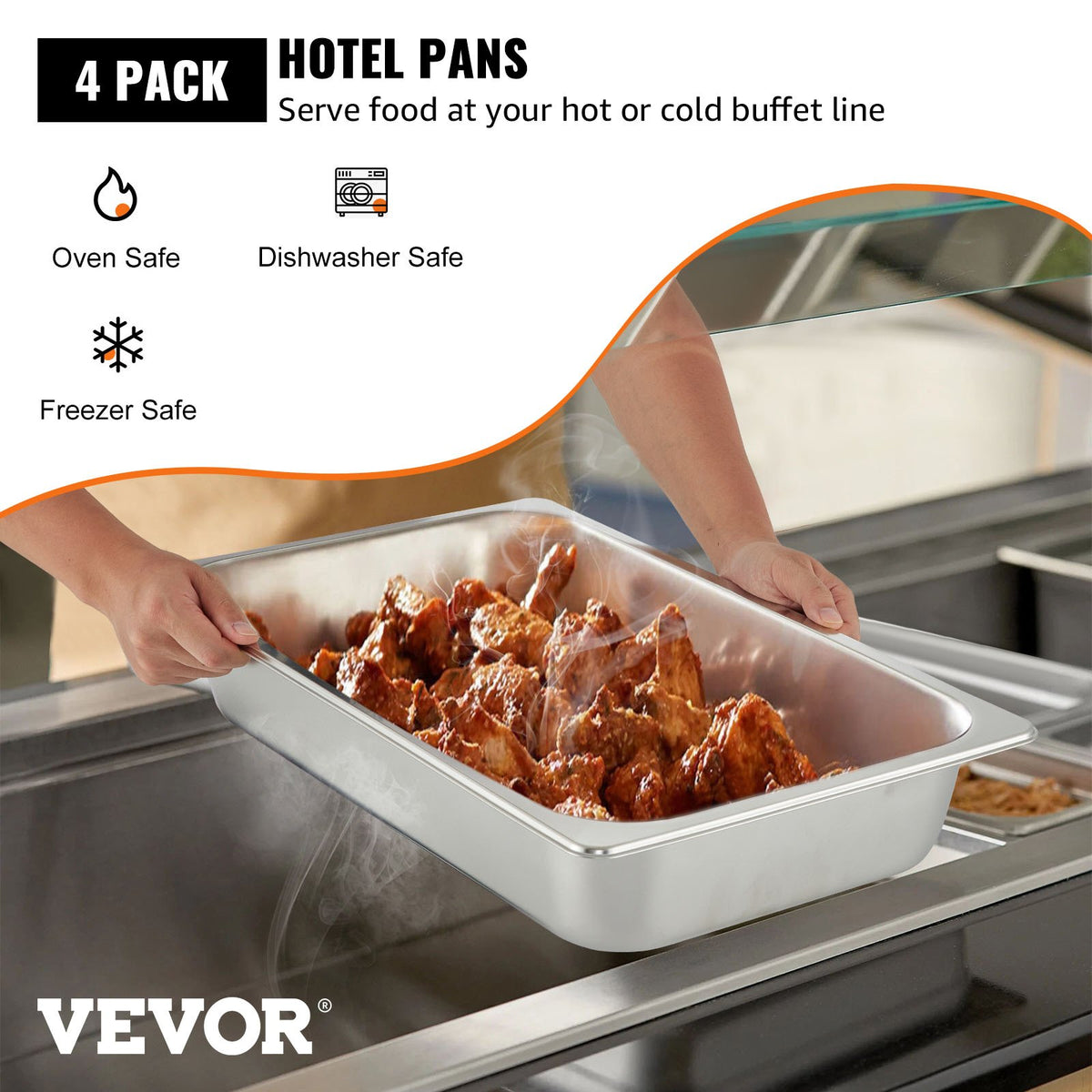 4 Pack 3.7" Full Size Deep Stainless Steel Steam Table Pan with Lid