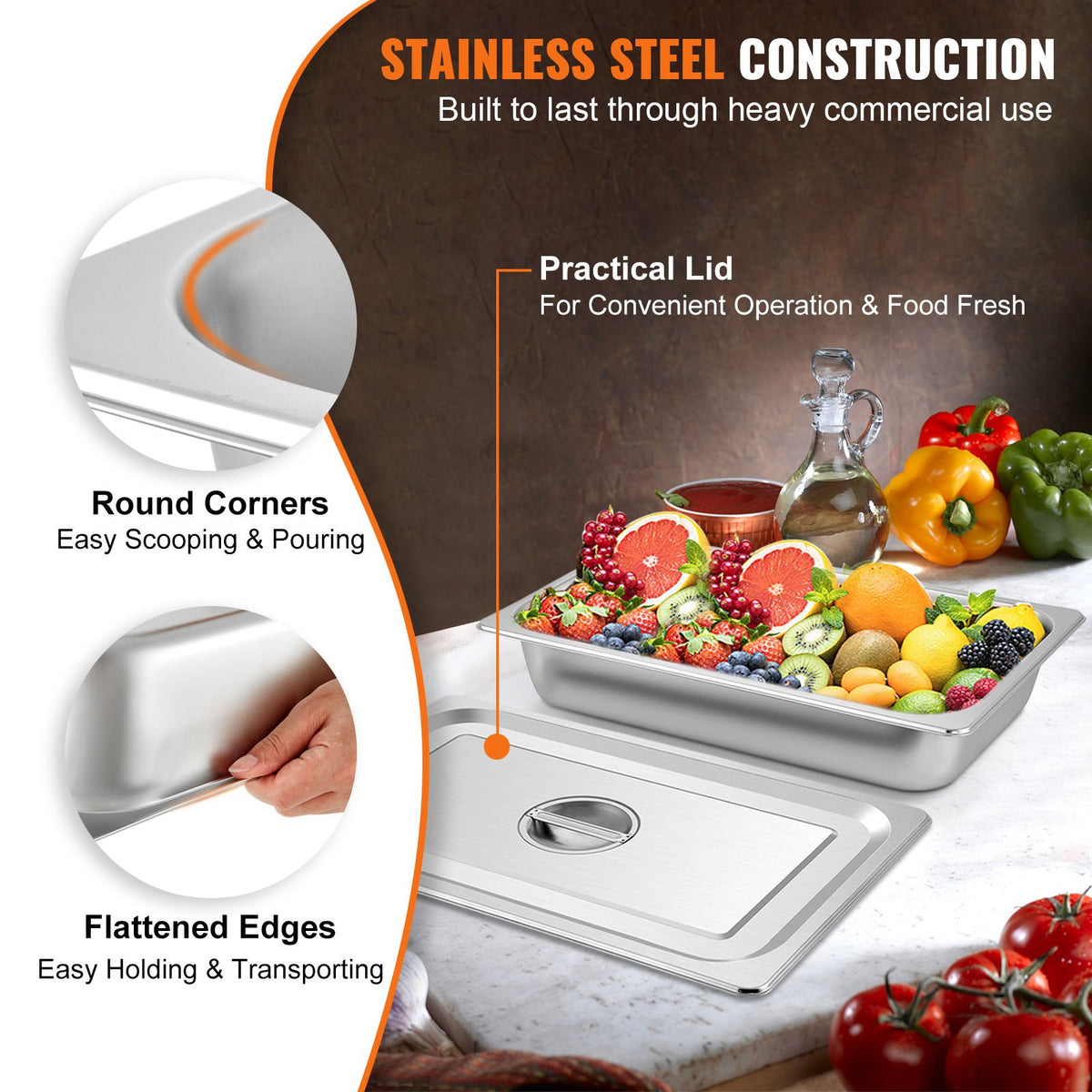 4 Pack 3.7" Full Size Deep Stainless Steel Steam Table Pan with Lid