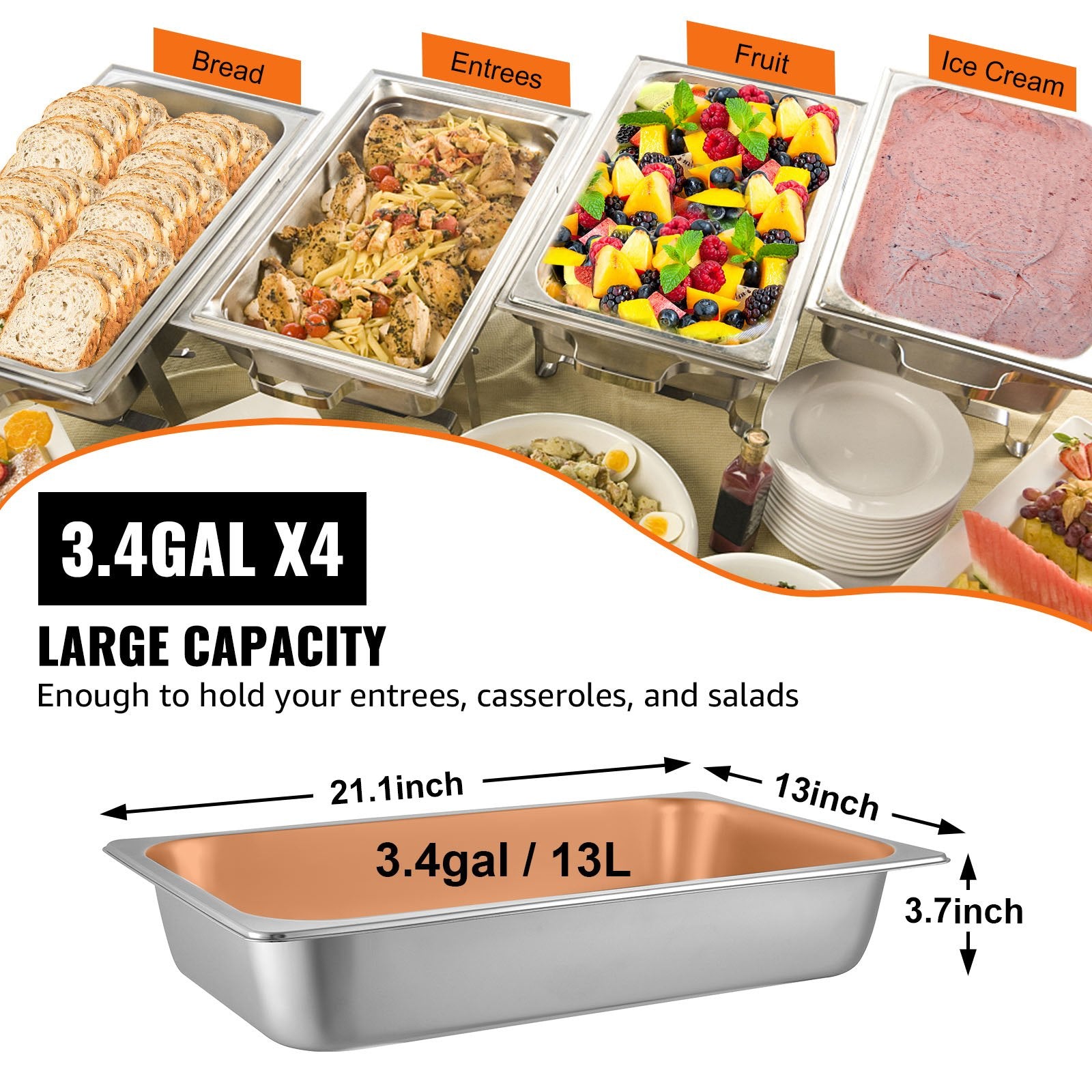 4 Pack 3.7" Full Size Deep Stainless Steel Steam Table Pan with Lid