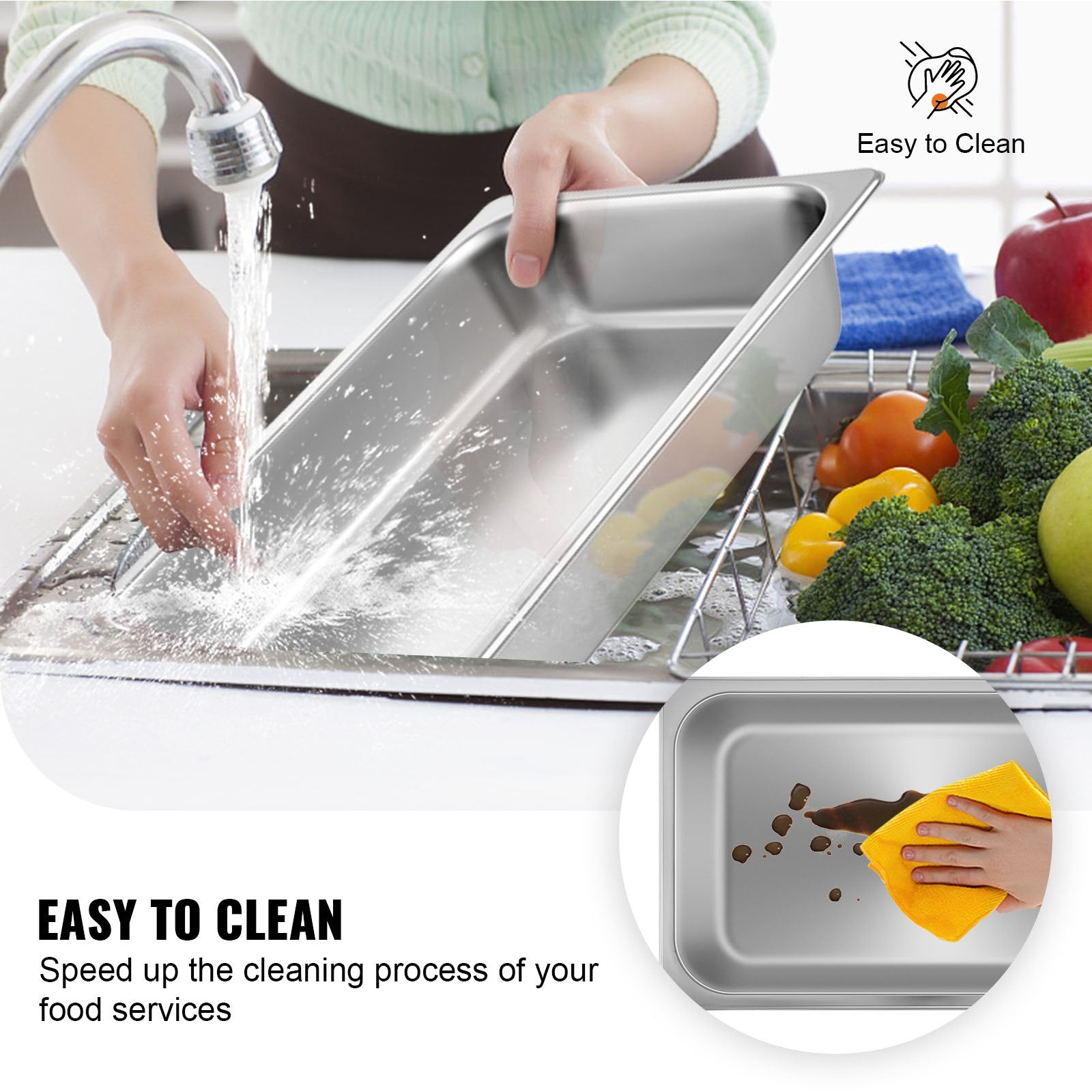 4 Pack 3.7" Full Size Deep Stainless Steel Steam Table Pan with Lid