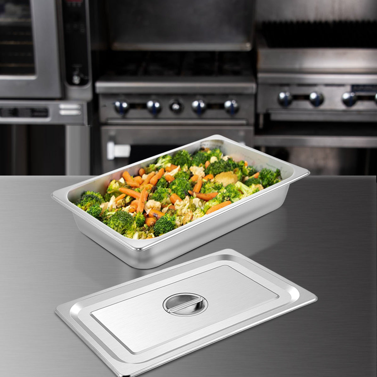 4 Pack 3.7" Full Size Deep Stainless Steel Steam Table Pan with Lid
