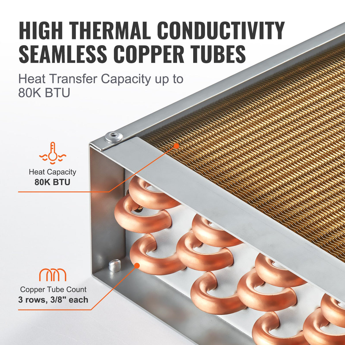 Heat Exchanger Water to Air 16x16in 3-Row Copper Ports Aluminum Fins