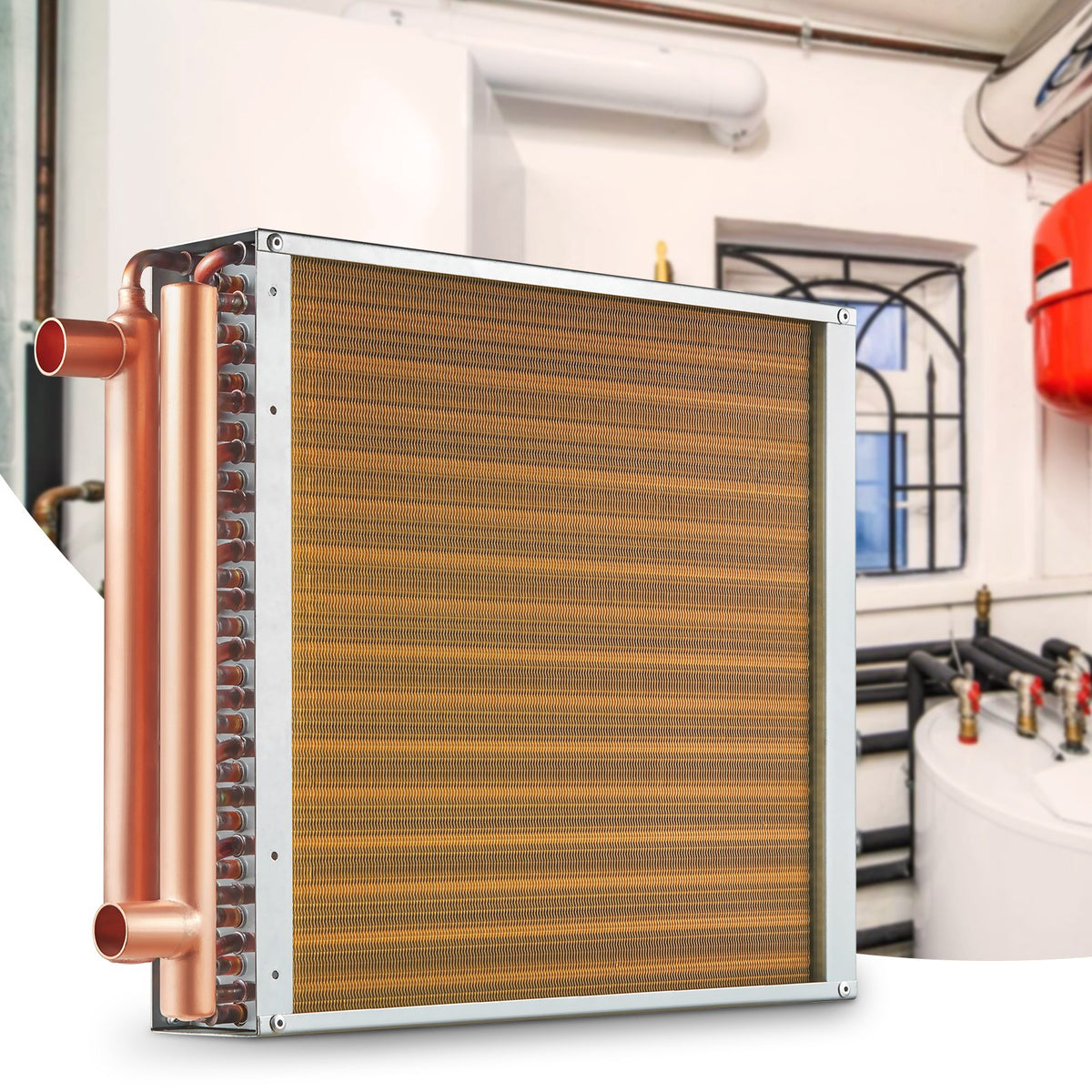 Heat Exchanger Water to Air 16x16in 3-Row Copper Ports Aluminum Fins