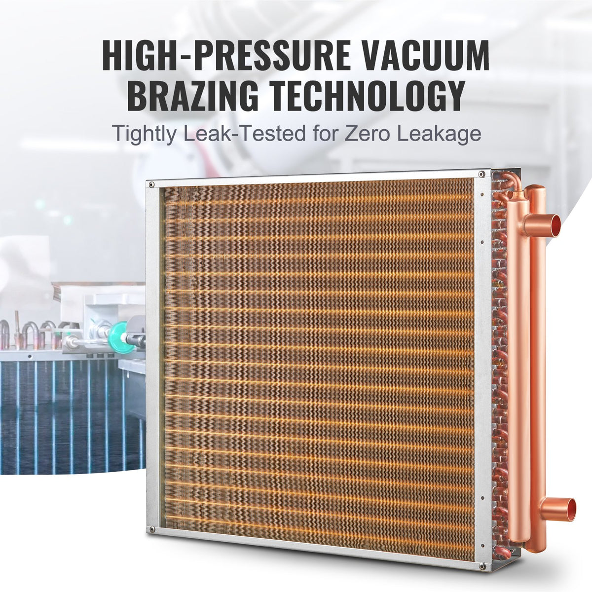 Heat Exchanger Water to Air 20x20in 3-Row Copper Ports Aluminum Fins