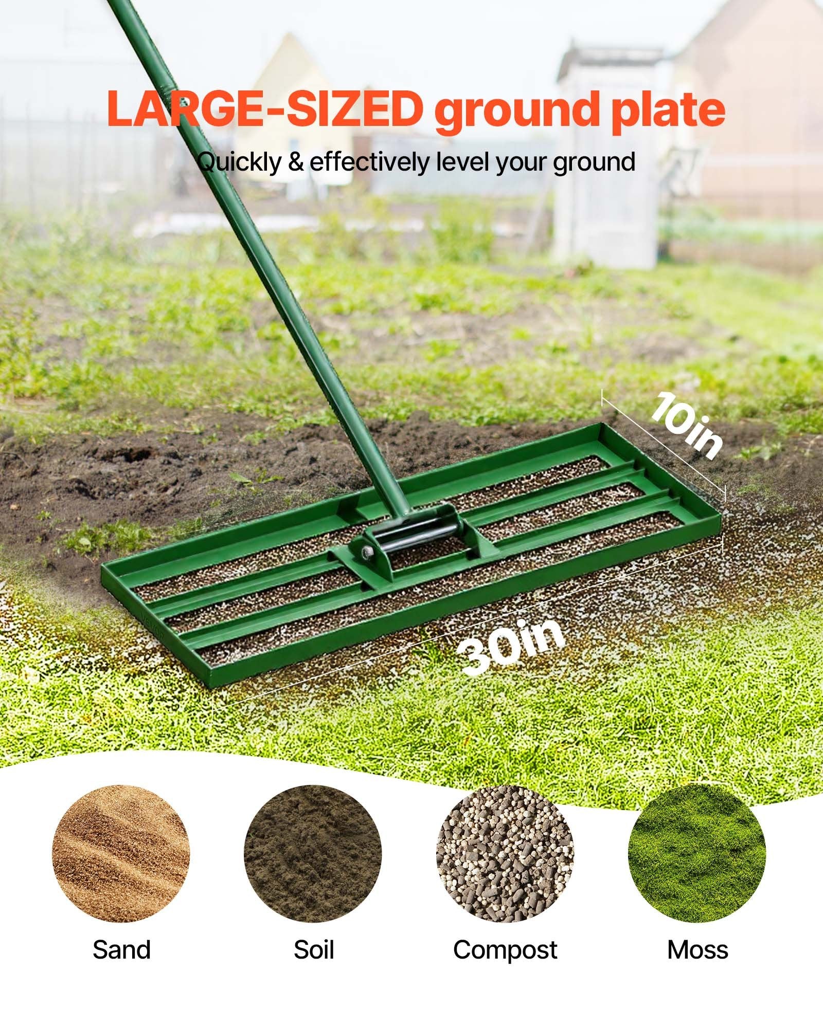 Lawn Leveling Rake 30x10" Tool with 78" Steel Extended Handle
