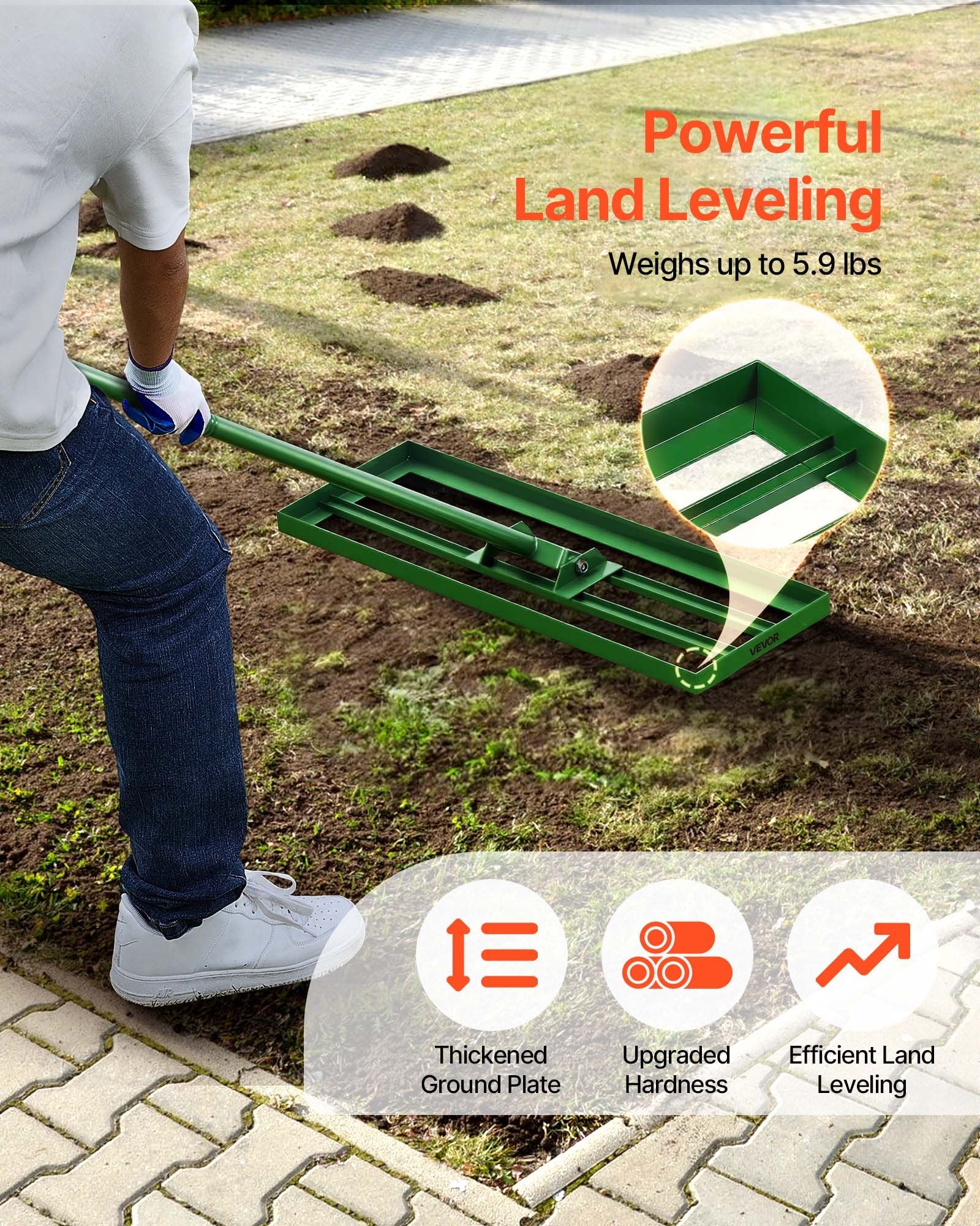 Lawn Leveling Rake 30x10" Tool with 78" Steel Extended Handle