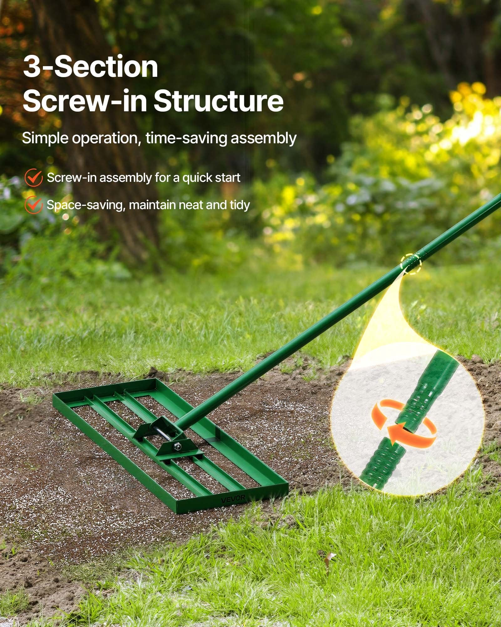 Lawn Leveling Rake 30x10" Tool with 78" Steel Extended Handle